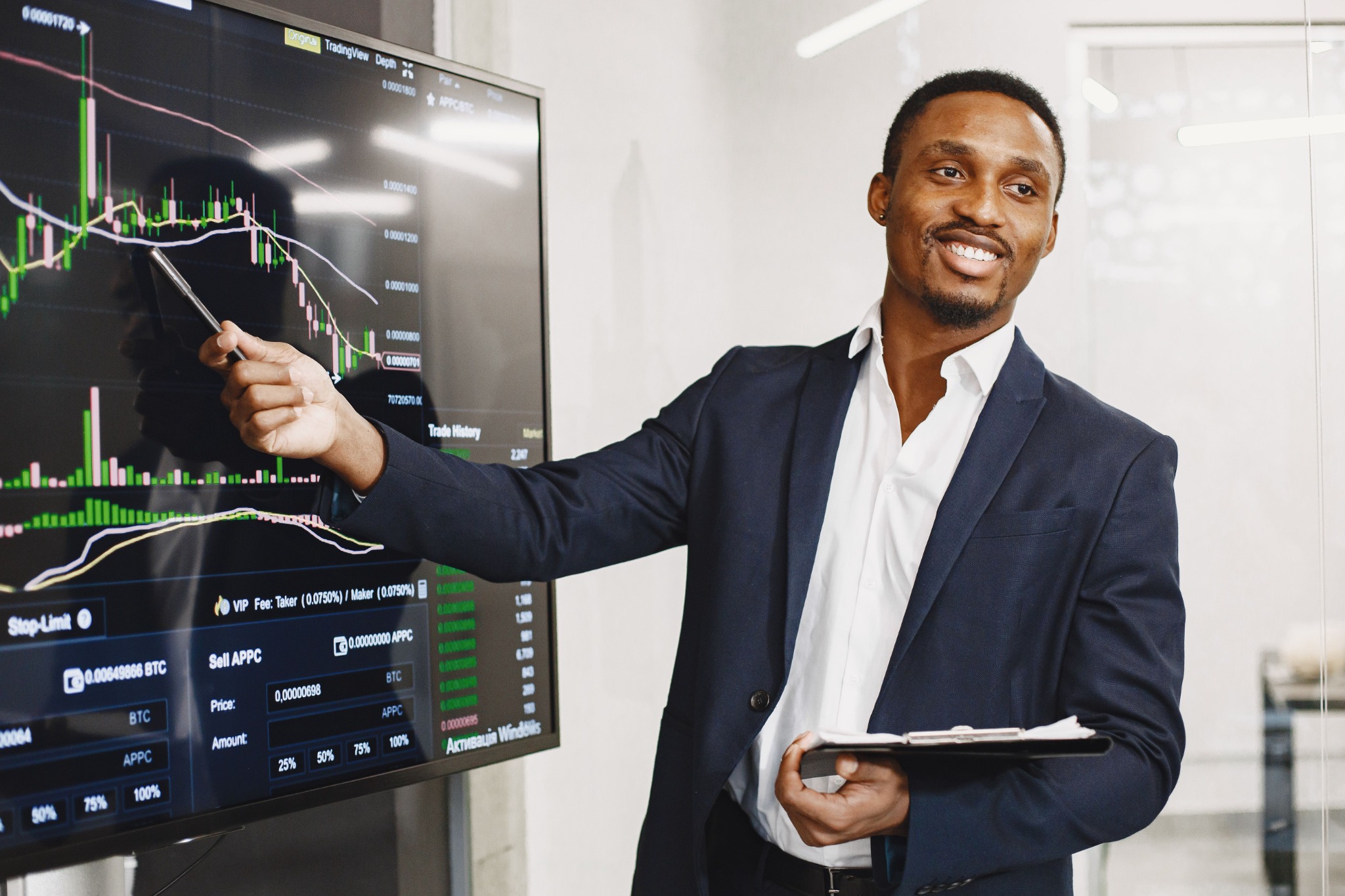 Presenter explaining sales data